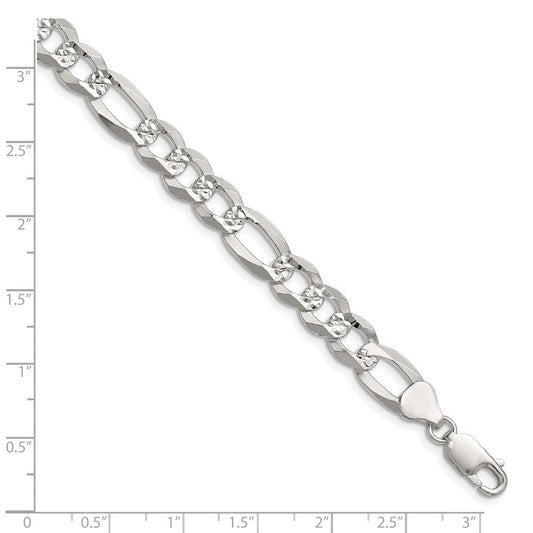 Sterling Silver 8.5mm Flat D/C Pave Figaro Chain QPF200-8