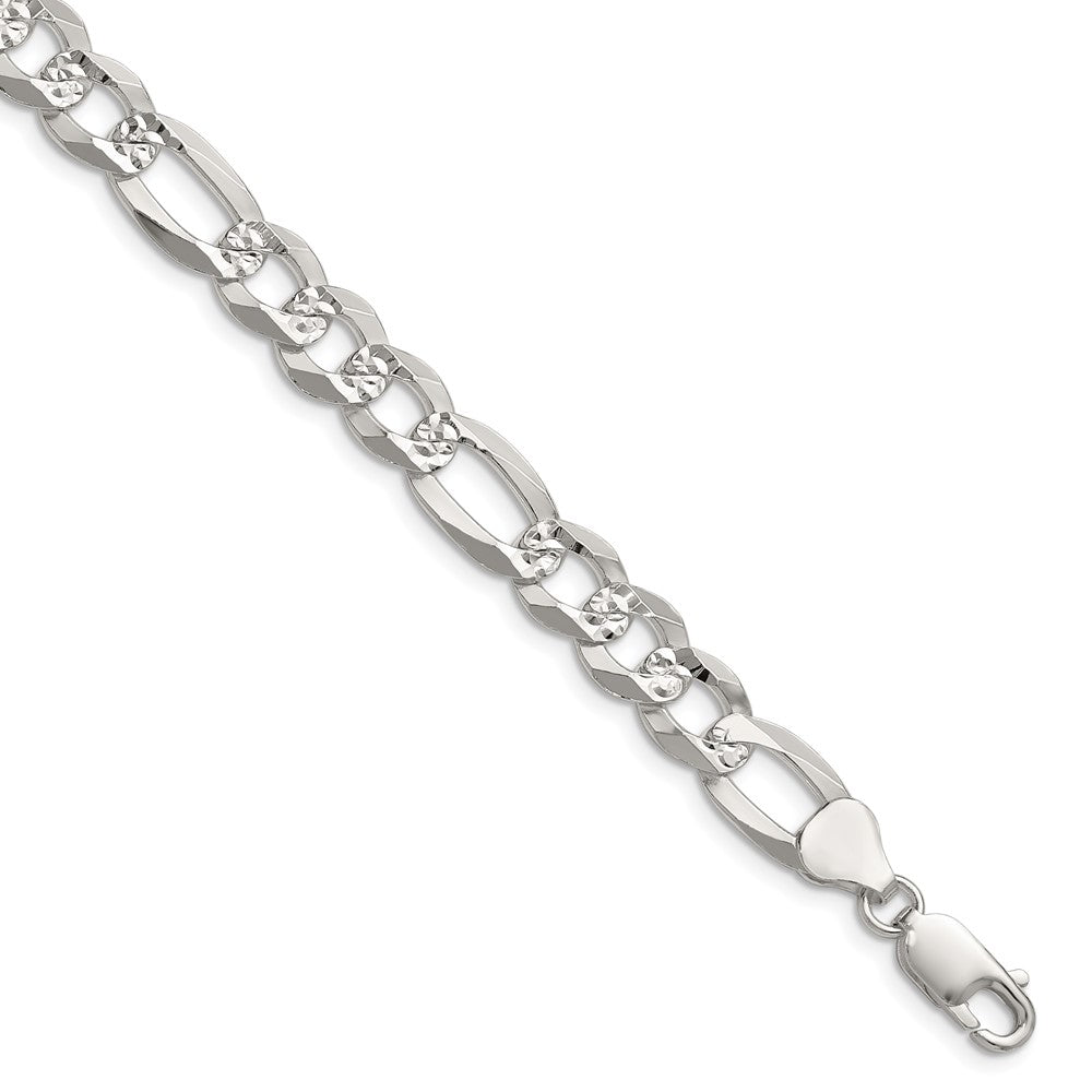 Sterling Silver 8.5mm Flat D/C Pave Figaro Chain QPF200-8