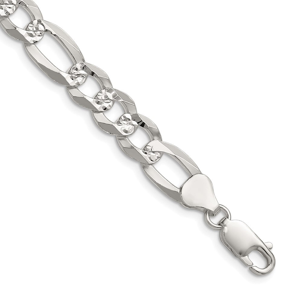 Sterling Silver 8.5mm Flat D/C Pave Figaro ChainQPF200