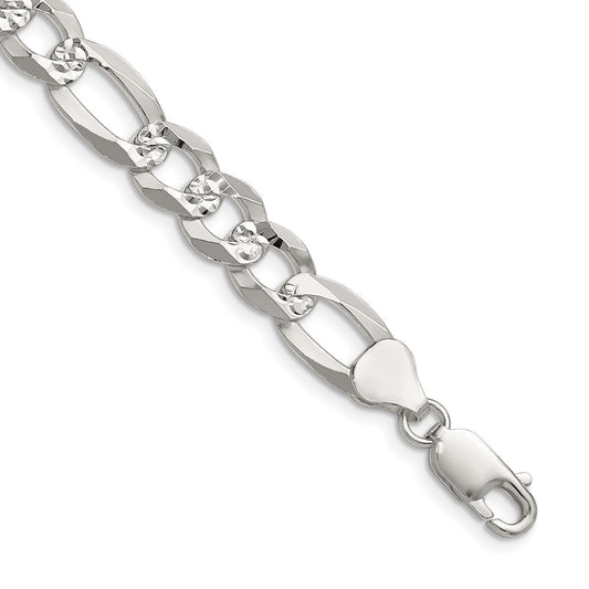 Sterling Silver 8.5mm Flat D/C Pave Figaro ChainQPF200