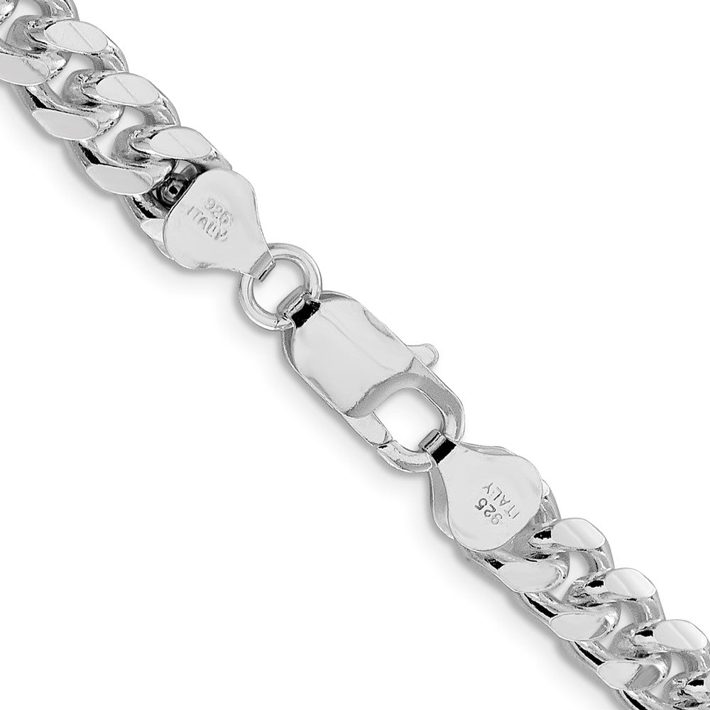 Sterling Silver Rhodium-plated 7.35mm Domed w/ Side D/C Curb ChainQRC220R
