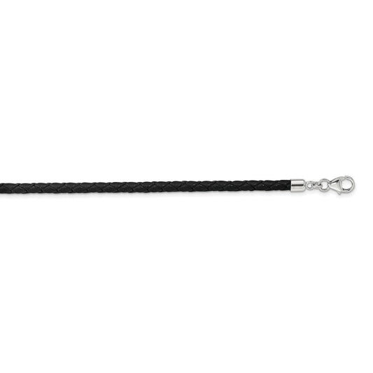 SS Reflections Black Leather Rh-plated 14in w/2in ext Choker/Wrap Bracelet QRS4049BLK-14