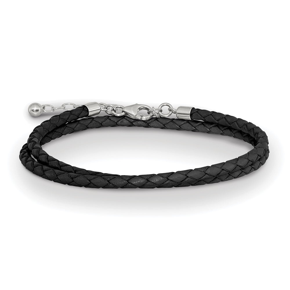 SS Reflections Black Leather Rh-plated 14in w/2in ext Choker/Wrap Bracelet QRS4049BLK-14