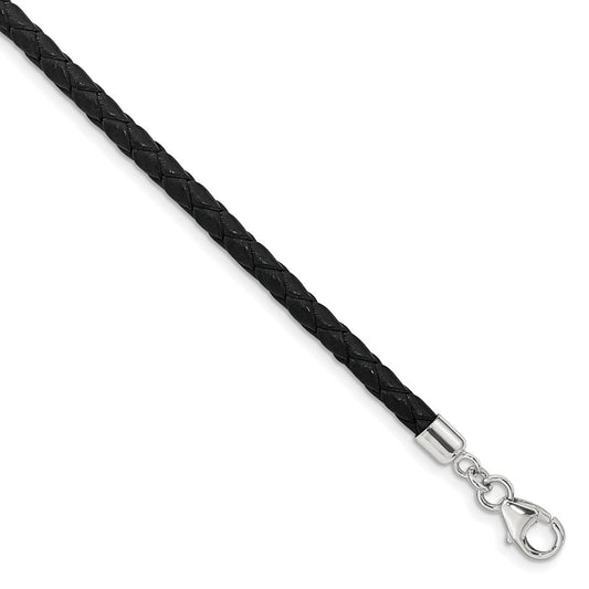 SS Reflections Black Leather Rh-plated 14in w/2in ext Choker/Wrap Bracelet QRS4049BLK-14