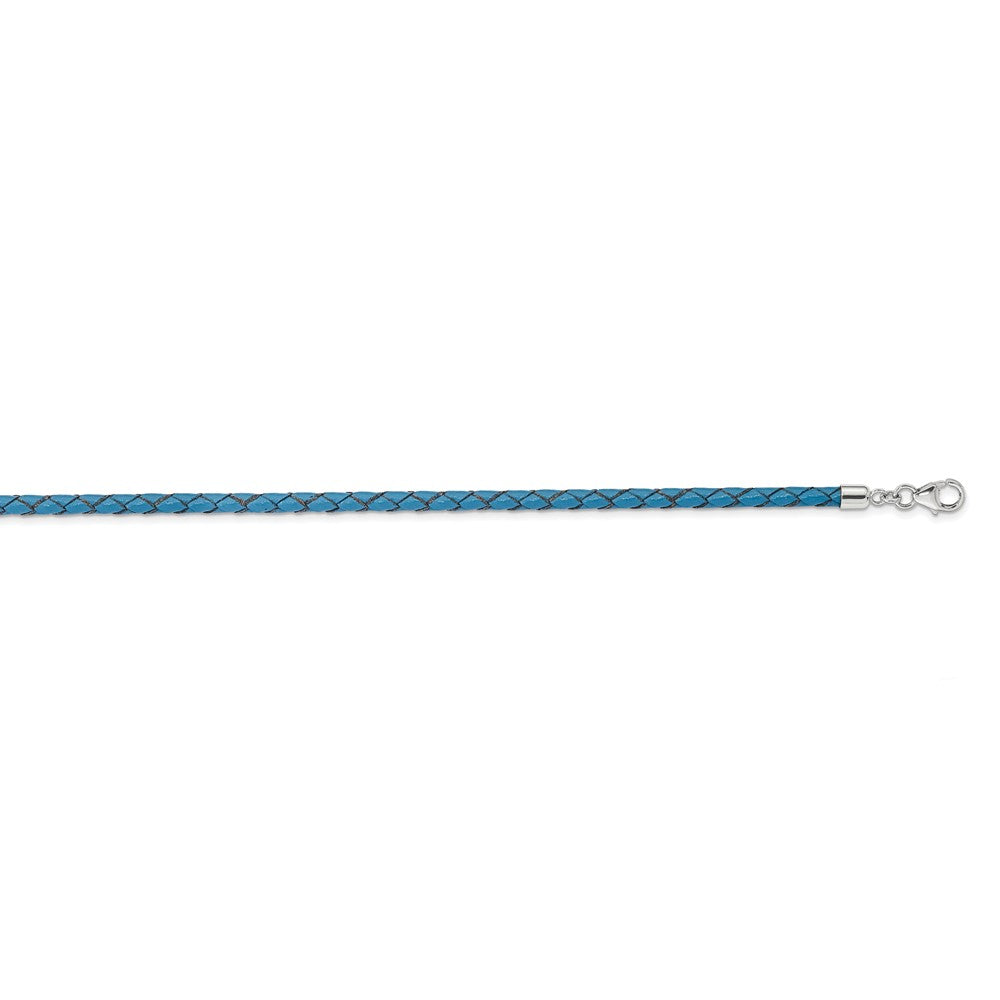 Sterling Silver Reflections Blue Leather Rhodium-plated 14 inch with a 2 inch extention Choker/Wrap Bracelet QRS4049BLUE-14