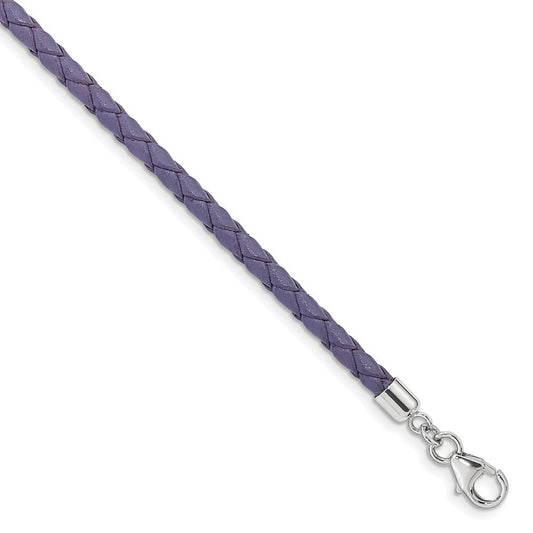 SS Reflections Purple Leather Rh-plated 14in w/2in ext Choker/Wrap Bracelet QRS4049PURP-14