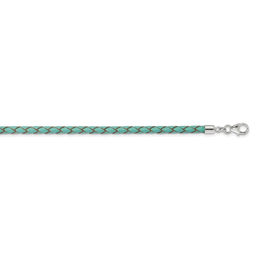 Sterling Silver Reflections Teal Leather Rhodium-plated 14 inch with a 2 inch extention Choker/Wrap Bracelet QRS4049TEAL-14