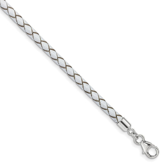 Sterling Silver Reflections White Leather Rhodium-plated 14 inch with a 2 inch extention Choker/Wrap Bracelet QRS4049WHT-14