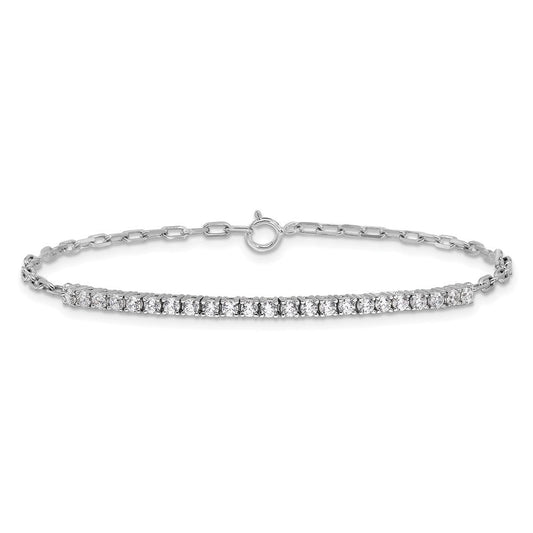 Sterling Shimmer Sterling Silver Rhodium-plated CZ 23 Stone 7 inch Paperclip Link Bracelet QSH102-7
