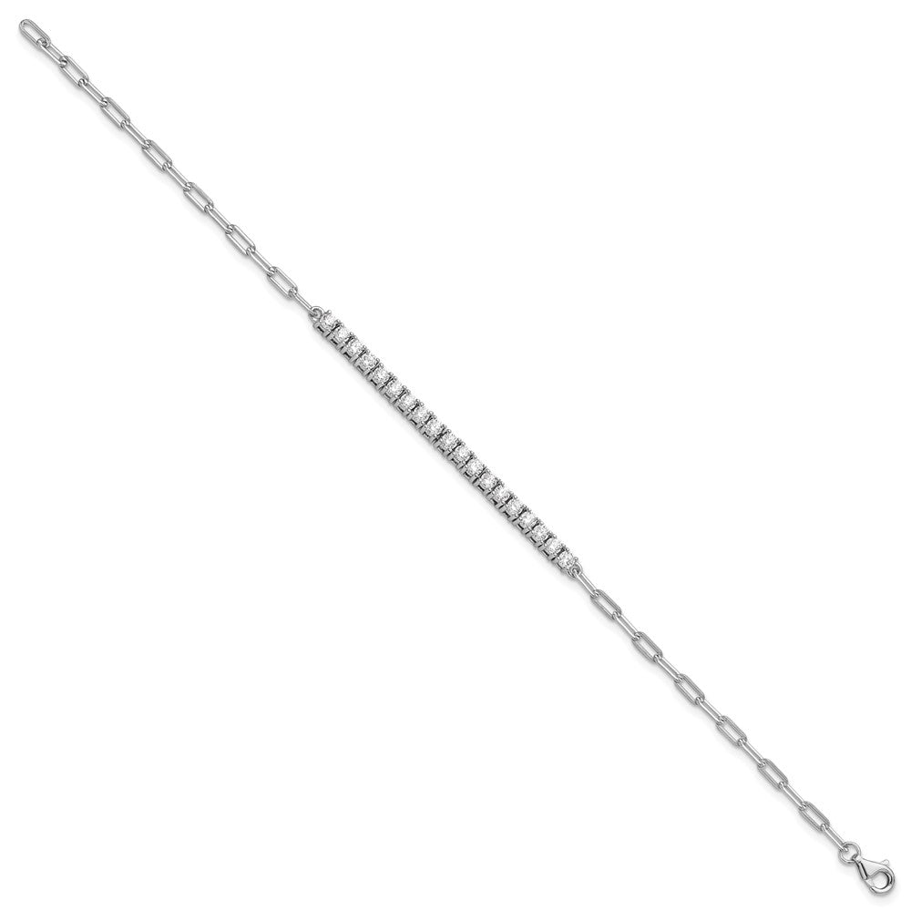 Sterling Shimmer Sterling Silver Rhodium-plated 19 Stone 7 inch Paperclip Link Bracelet QSH103-7
