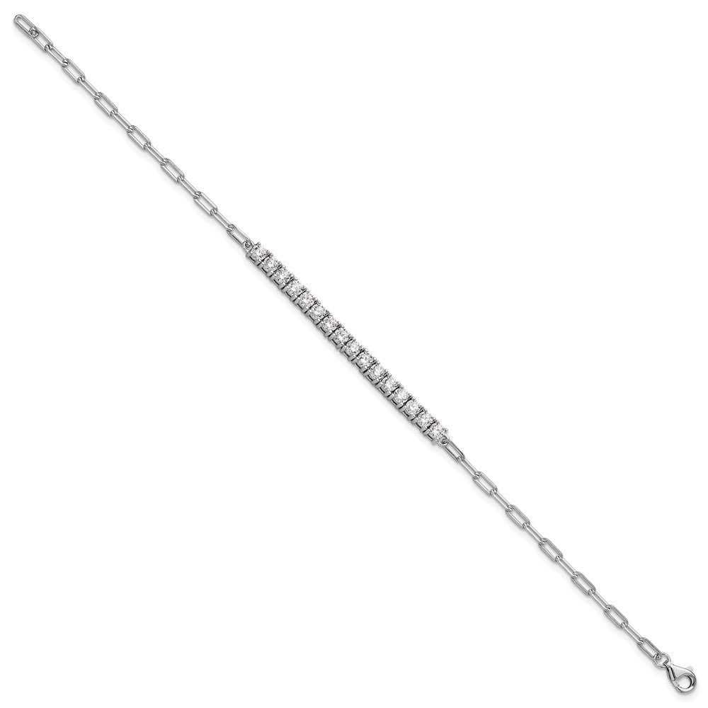 Sterling Shimmer Sterling Silver Rhodium-plated CZ 16 Stone 7 inch Paperclip Link Bracelet QSH104-7