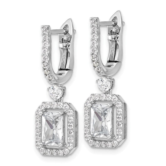 QSH108 Sterling Shimmer Sterling Silver Rhodium-plated CZ 64 Stone Hinged Post Dangle Hoop Earrings
