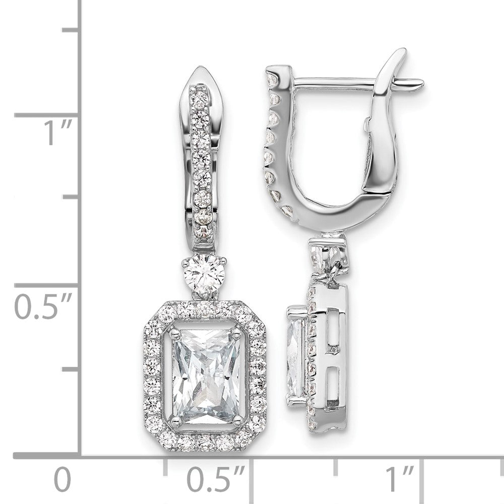 QSH108 Sterling Shimmer Sterling Silver Rhodium-plated CZ 64 Stone Hinged Post Dangle Hoop Earrings