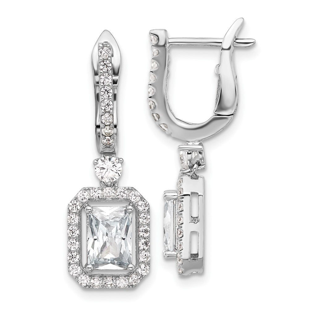 QSH108 Sterling Shimmer Sterling Silver Rhodium-plated CZ 64 Stone Hinged Post Dangle Hoop Earrings