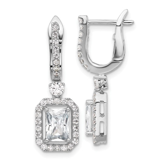 QSH108 Sterling Shimmer Sterling Silver Rhodium-plated CZ 64 Stone Hinged Post Dangle Hoop Earrings
