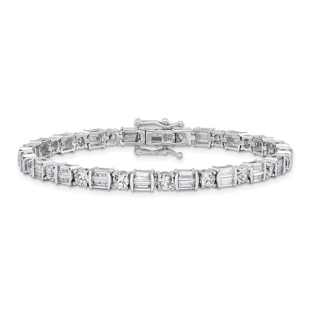 Sterling Shimmer Sterling Silver Rhodium-plated CZ 59 Stone 7.25 inch Bracelet QSH124-7.25