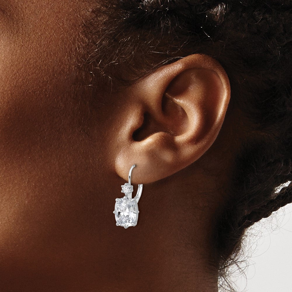 QSH130 Sterling Shimmer Sterling Silver Rhodium-plated CZ 4 Stone Leverback Earrings