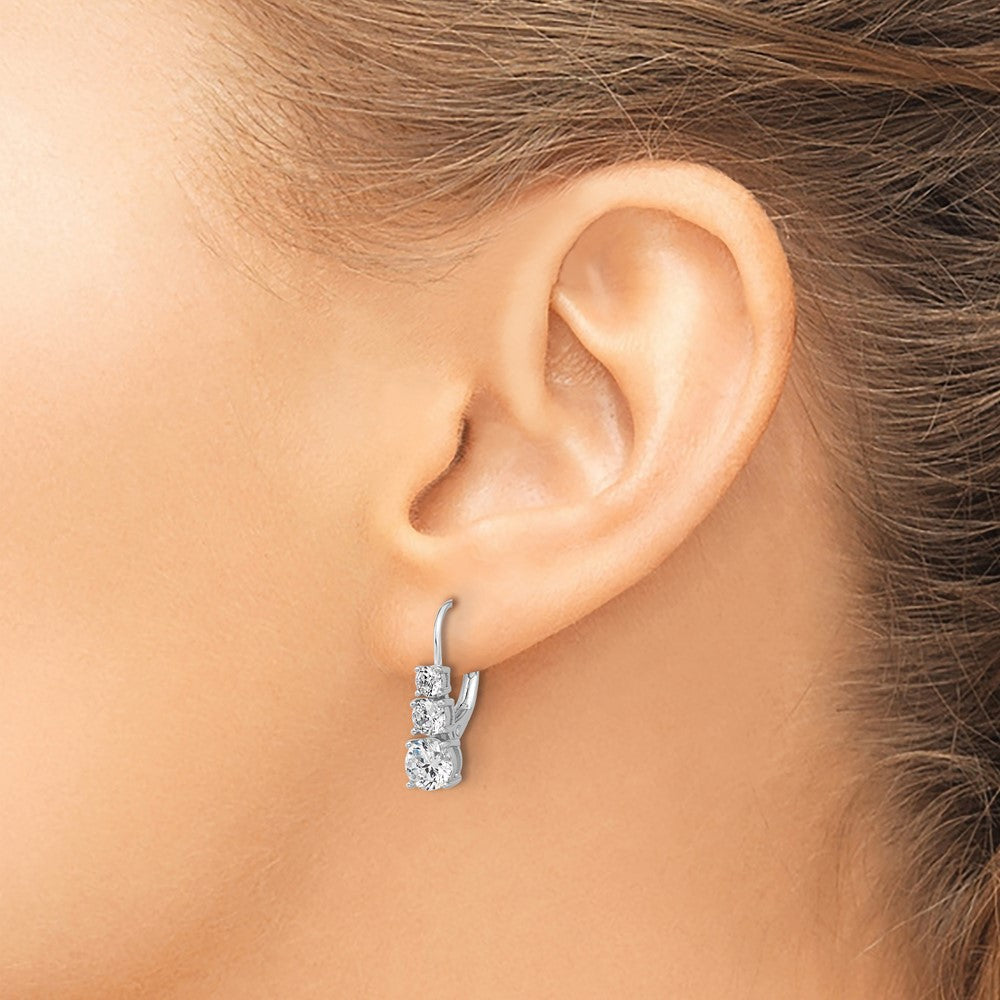 QSH135 Sterling Shimmer Sterling Silver Rhodium-plated CZ 6 Stone Leverback Earrings