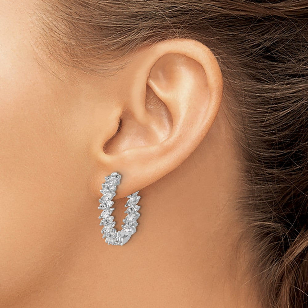 QSH138 Sterling Shimmer Sterling Silver Rhodium-plated CZ 54 Stone In and Out Hinged Hoop Earrings