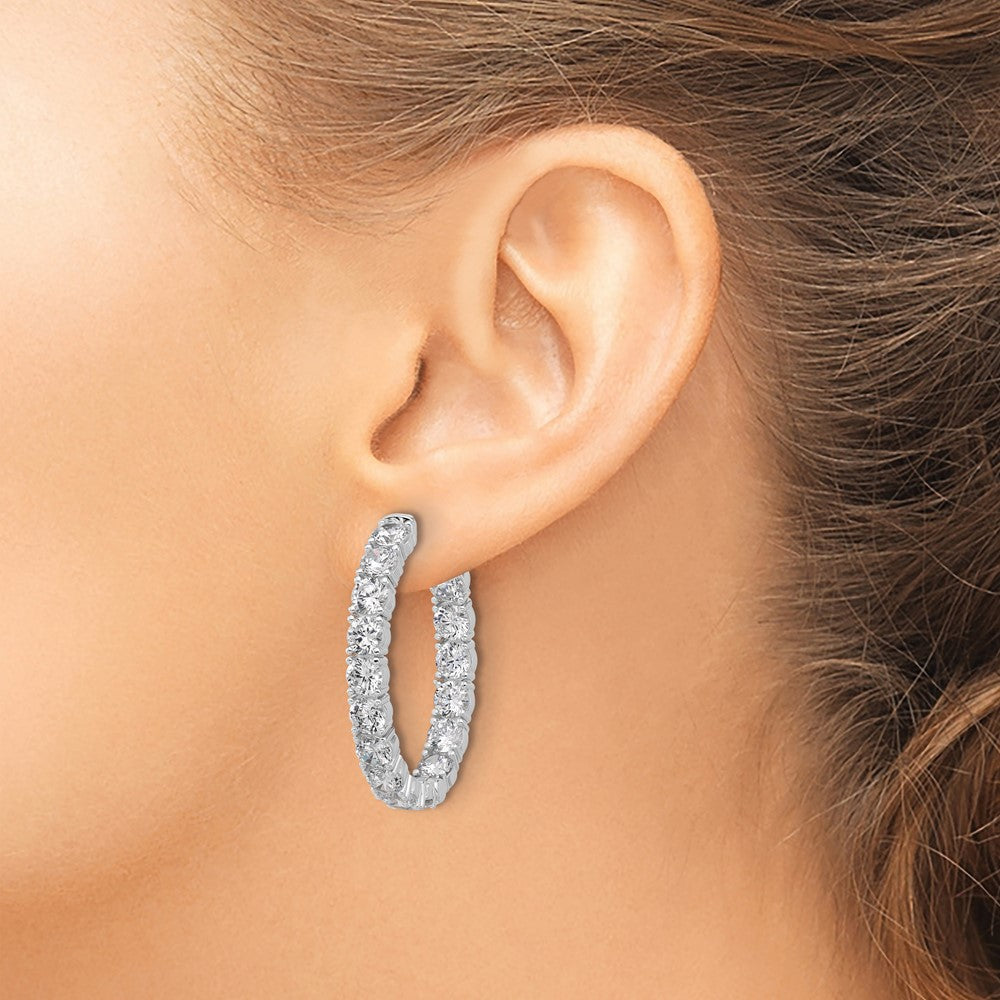 QSH143 Sterling Shimmer Sterling Silver Rhodium-plated  4.25mm CZ 32 Stone Oval In and Out Hinged Hoop Earrings