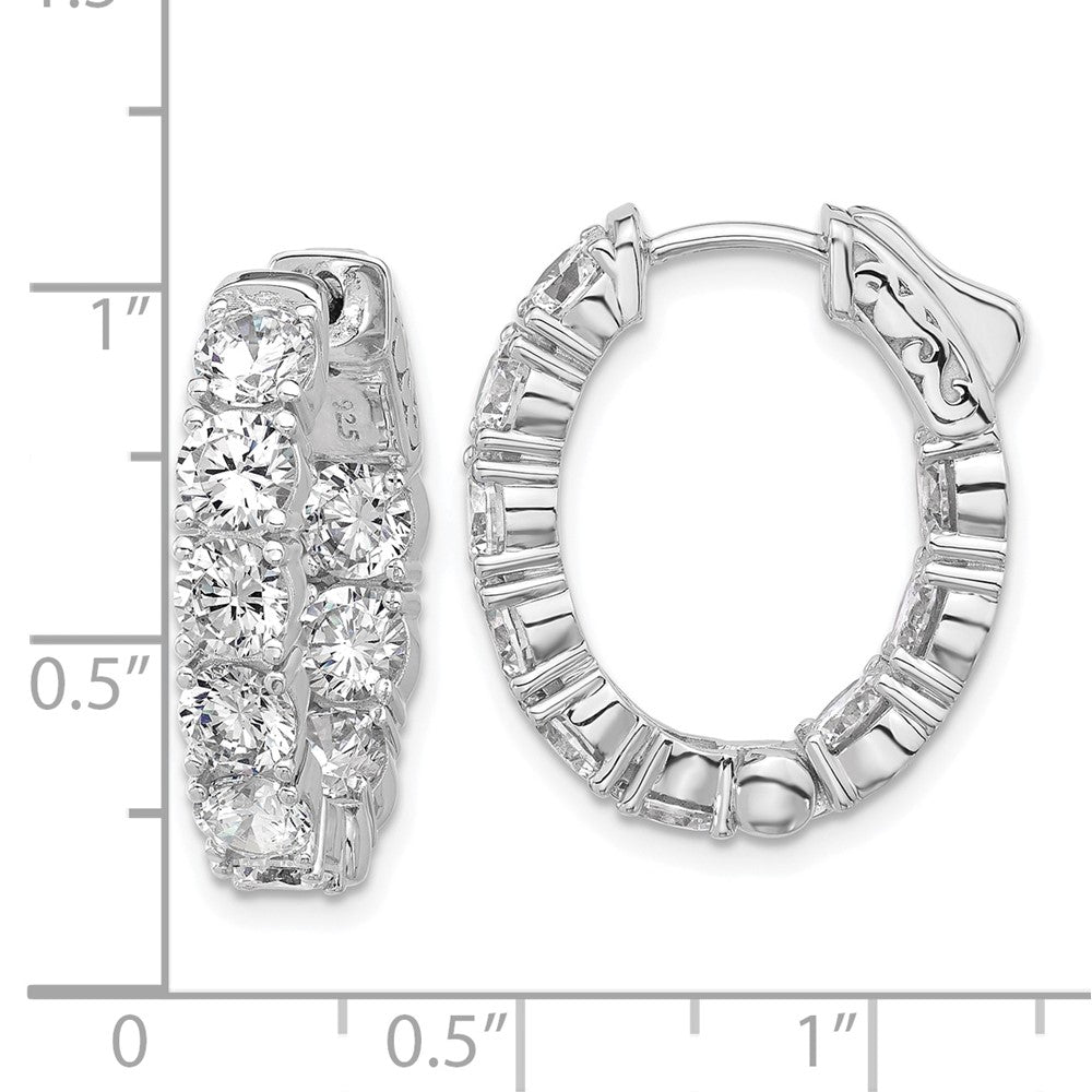 QSH144 Sterling Shimmer Sterling Silver Rhodium-plated 4.3mm CZ 18 Stone Oval In and Out Hinged Hoop Earrings