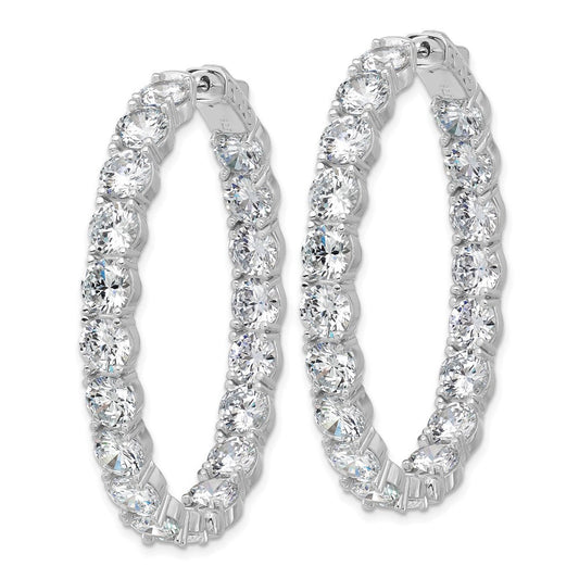 QSH148 Sterling Shimmer Sterling Silver Rhodium-plated 5.25mm CZ 38 Stone Oval In and Out Hinged Hoop Earrings
