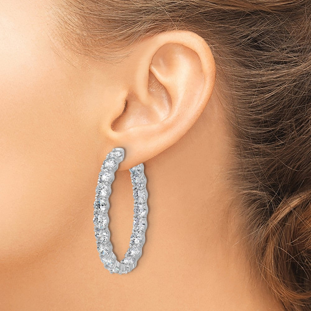 QSH148 Sterling Shimmer Sterling Silver Rhodium-plated 5.25mm CZ 38 Stone Oval In and Out Hinged Hoop Earrings
