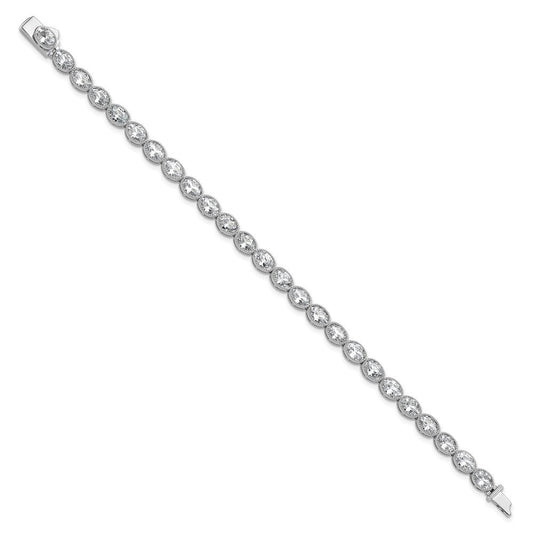 Sterling Shimmer Sterling Silver Rhodium-plated 6mm x 4mm CZ 25 Stone Oval Link 6.75 inch Bracelet QSH155-6.75