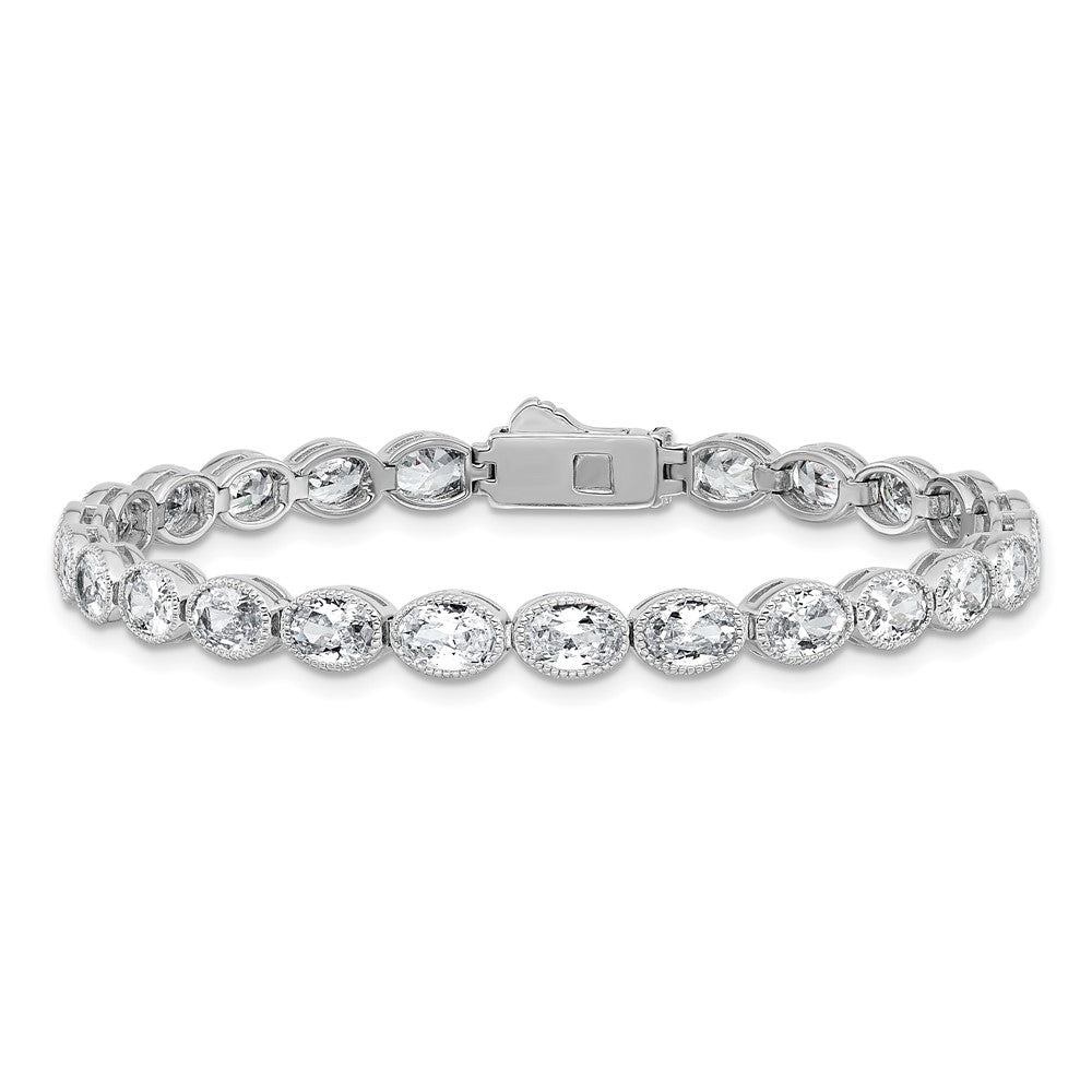 Sterling Shimmer Sterling Silver Rhodium-plated 6mm x 4mm CZ 25 Stone Oval Link 6.75 inch Bracelet QSH155-6.75