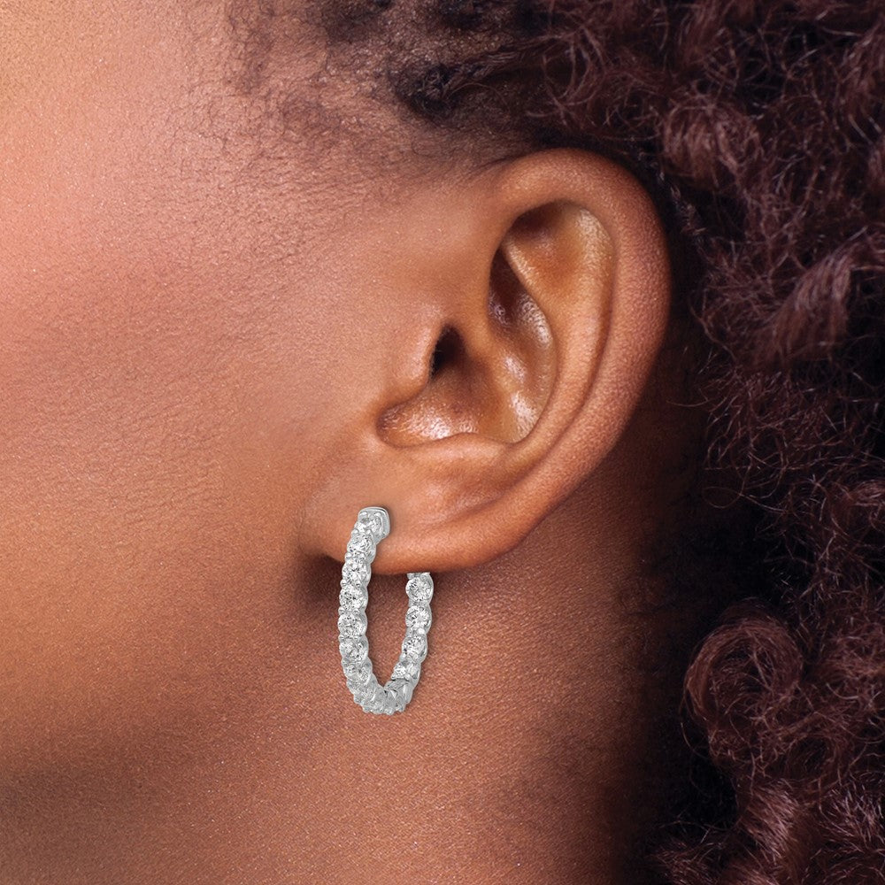QSH159 Sterling Shimmer Sterling Silver Rhodium-plated 3mm CZ 32 Stone In and Out Hinged Hoop Earrings