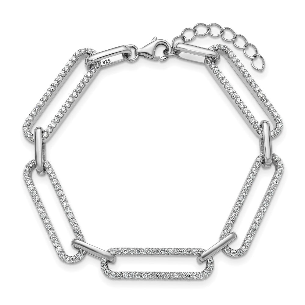 Sterling Shimmer Sterling Silver Rhodium-plated 1.2mm CZ 190 Stone Paper Clip Link 6.5 inch with 1 inch Extension Bracelet QSH163-6.5