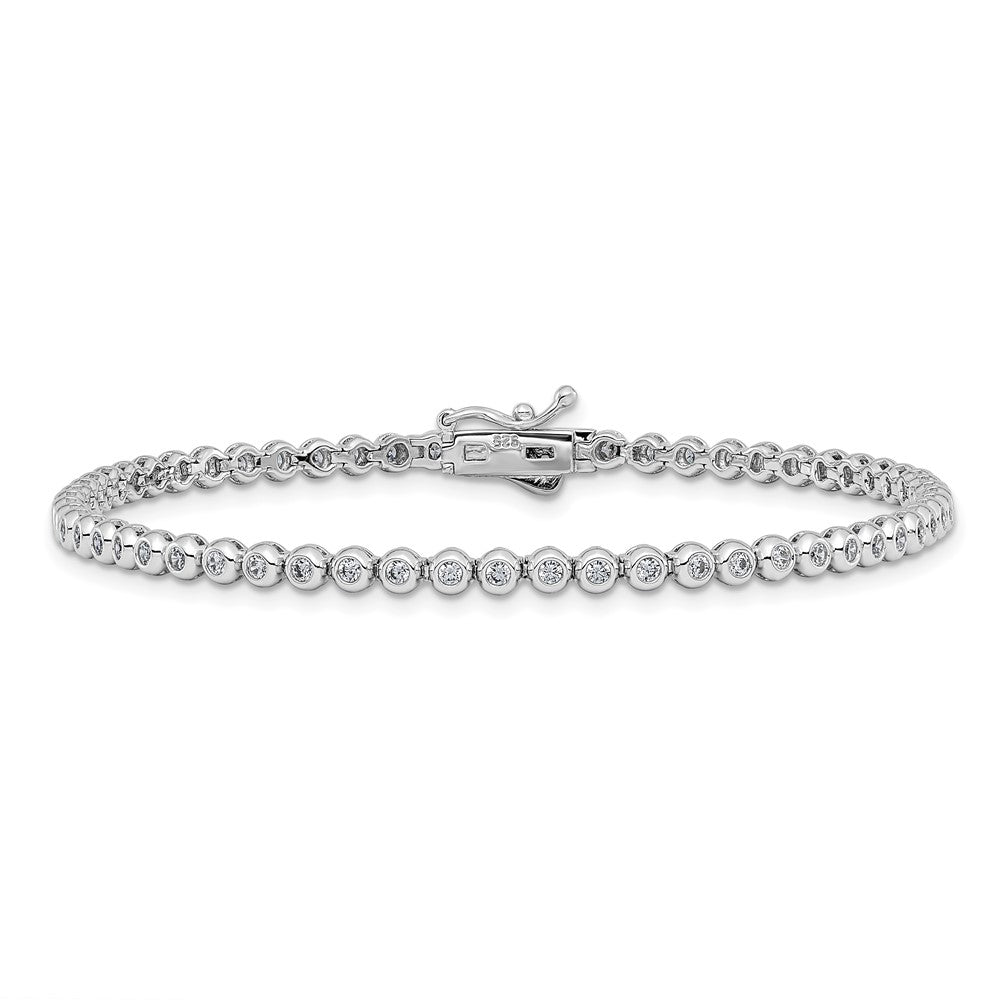 Sterling Shimmer Sterling Silver Rhodium-plated Bezel Set 1.7mm CZ 61 Stone 8 inch Bracelet QSH172-8