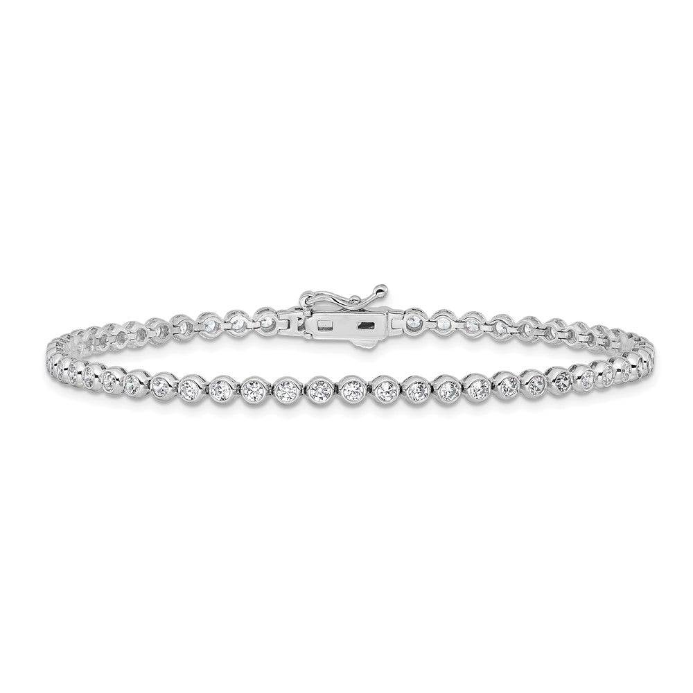 Sterling Shimmer Sterling Silver Rhodium-plated Bezel Set 2.3mm CZ 55 Stone 8 inch Bracelet QSH174-8