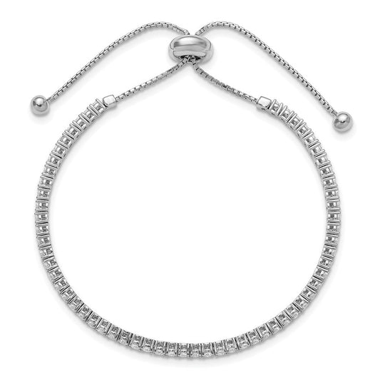 Sterling Shimmer Sterling Silver Rhodium-plated 2mm CZ 60 Stone Adjustable Bracelet QSH180