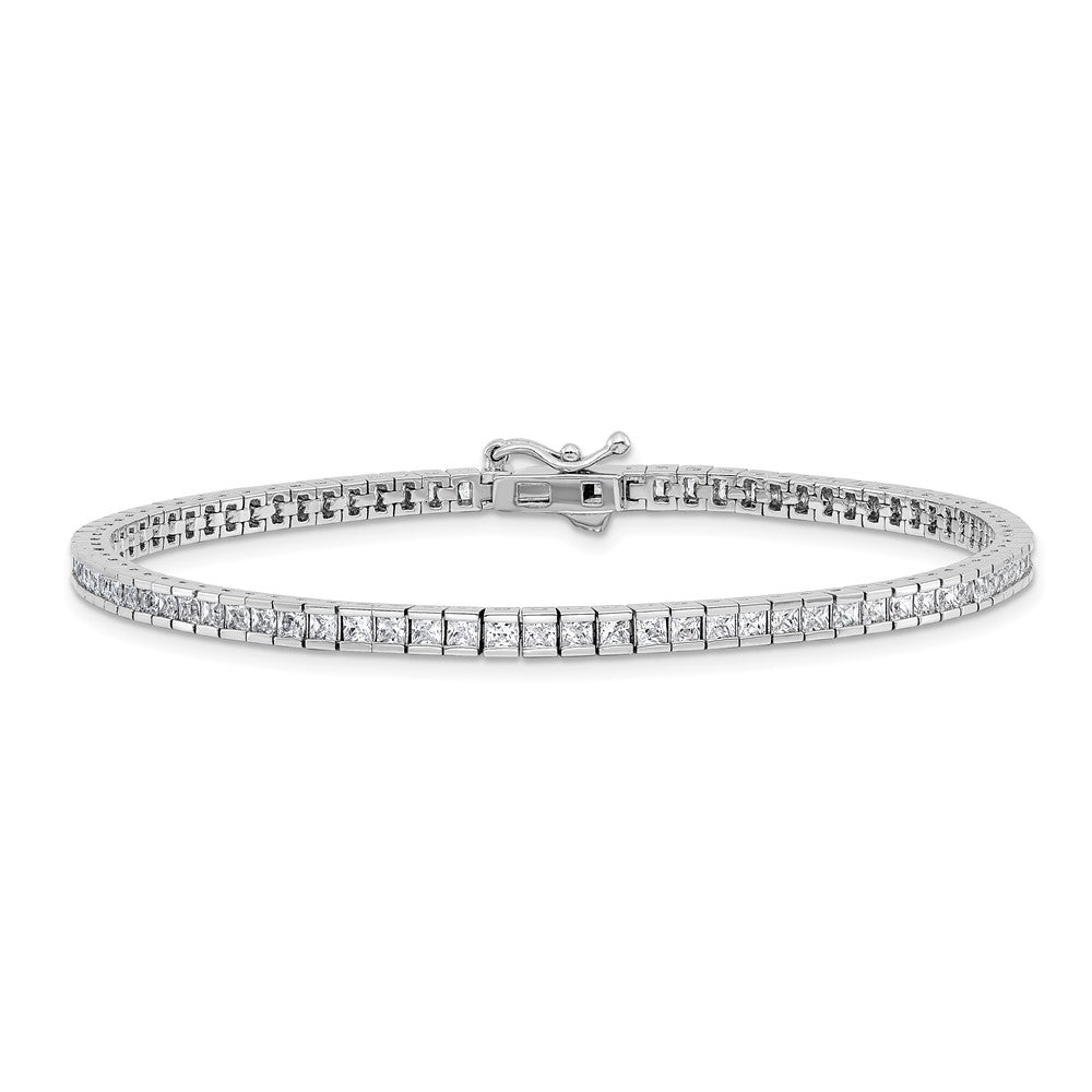 Sterling Shimmer Sterling Silver Rhodium-plated Square 3mm x 3mm CZ 86 Stone 8 inch Bracelet QSH184-8