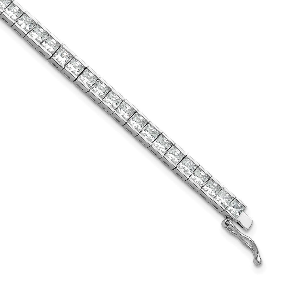 Sterling Shimmer Sterling Silver Rhodium-plated Square 3mm x 3mm CZ 53 Stone 7 inch Bracelet QSH185-7