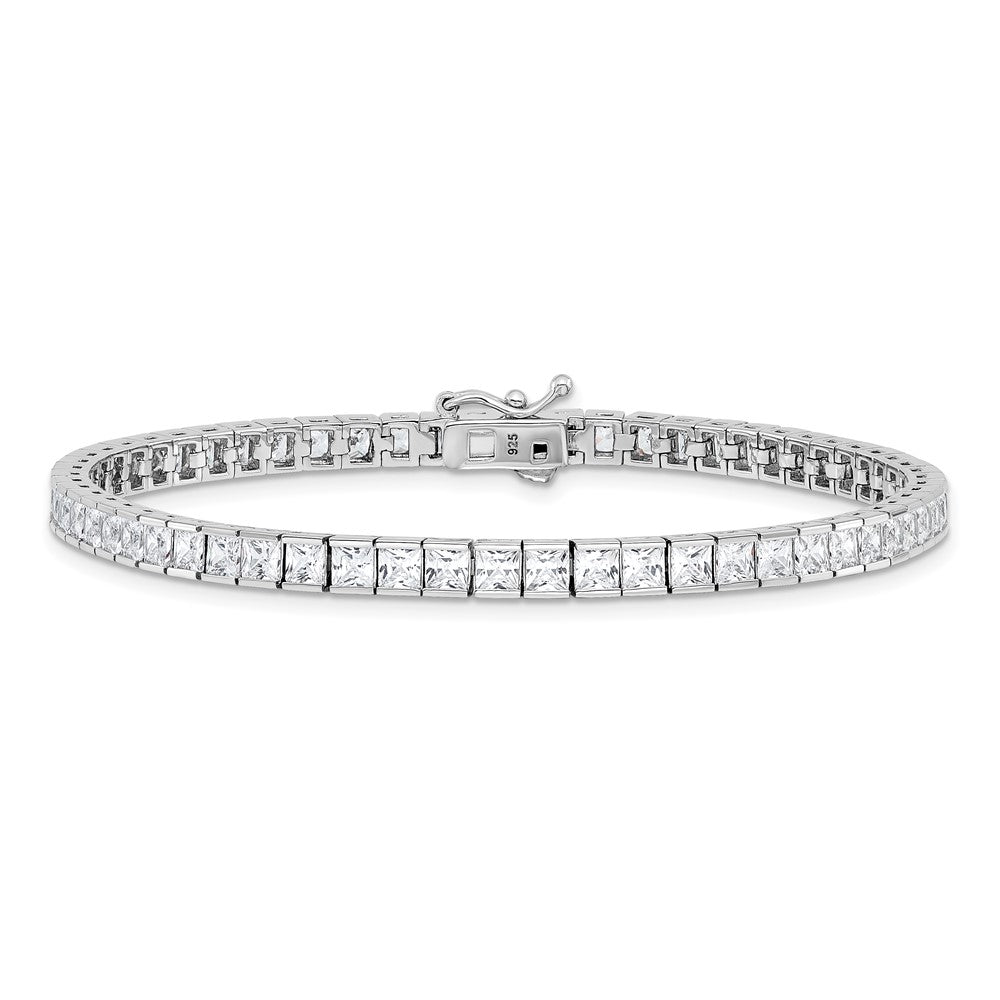 Sterling Shimmer Sterling Silver Rhodium-plated Square 3mm x 3mm CZ 61 Stone 8 inch Bracelet QSH185-8