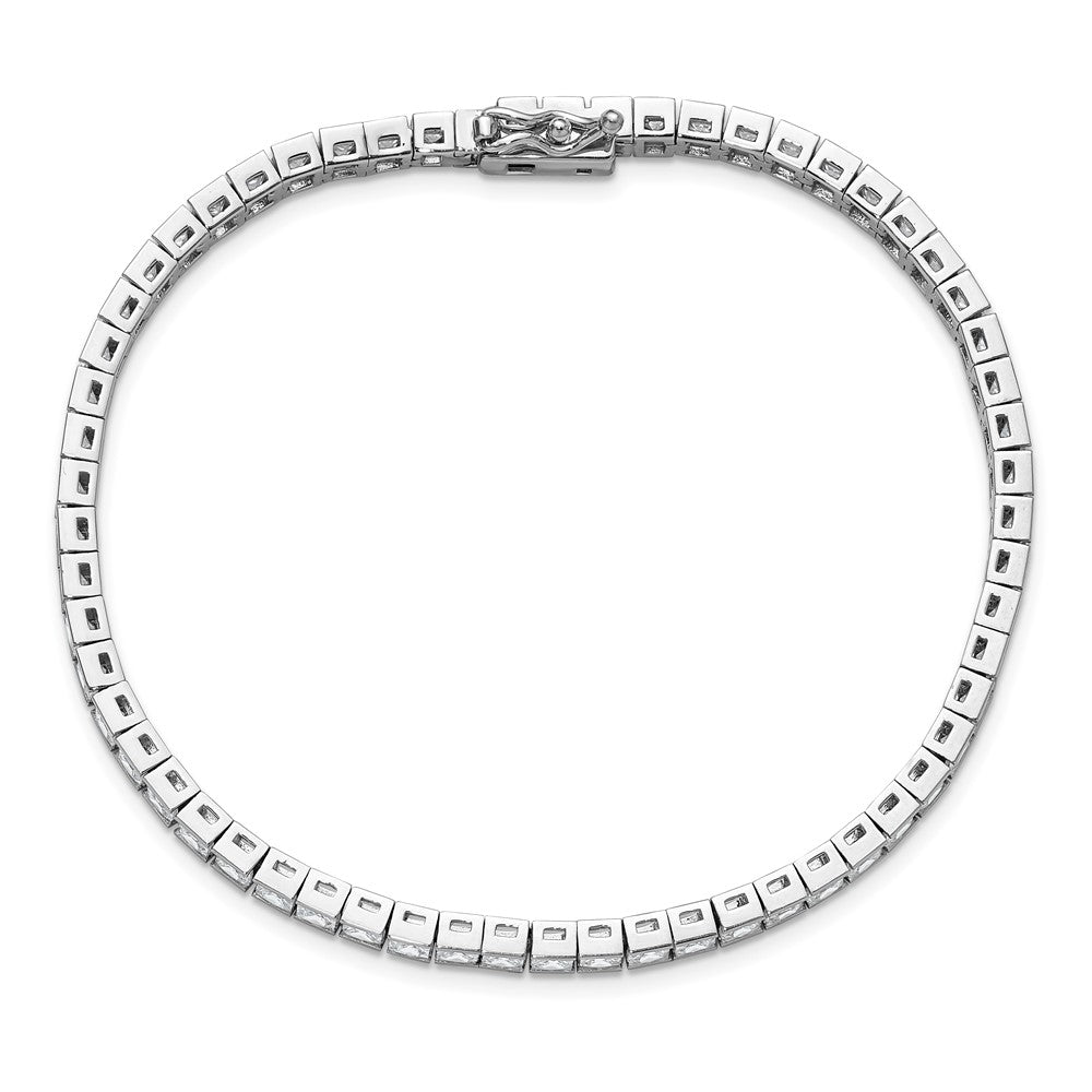 Sterling Shimmer Sterling Silver Rhodium-plated Square 3mm x 3mm CZ 61 Stone 8 inch Bracelet QSH185-8
