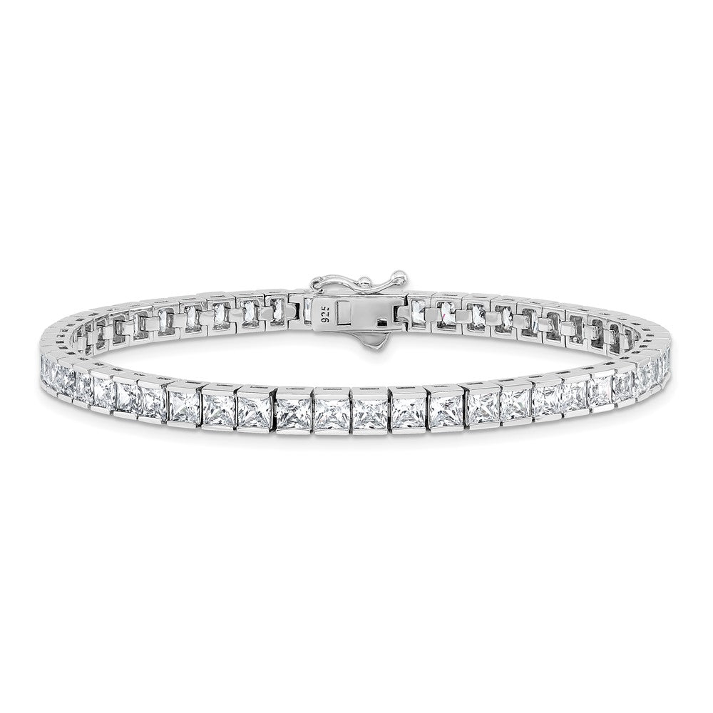 Sterling Shimmer Sterling Silver Rhodium-plated Square 3.5mm x 3.5mm CZ 54 Stone 8 inch Bracelet QSH186-8