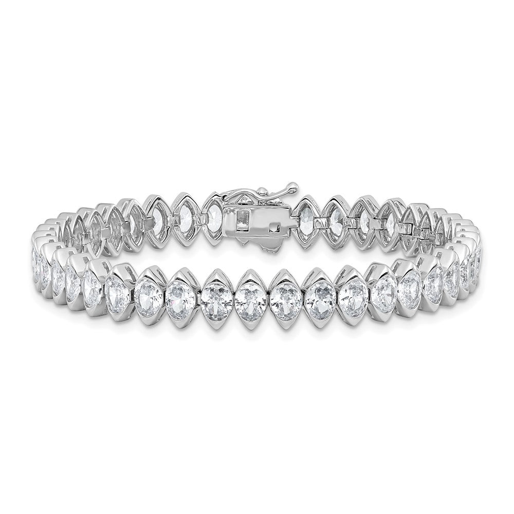 Sterling Shimmer Sterling Silver Rhodium-plated 5mm x 4mm CZ 41 Stone 7 inch Bracelet QSH187-7