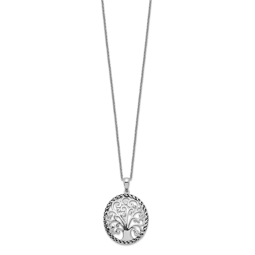 Sentimental Expressions Sterling Silver Rhodium-plated CZ Antiqued Tree of Life 18in Necklace QSX126