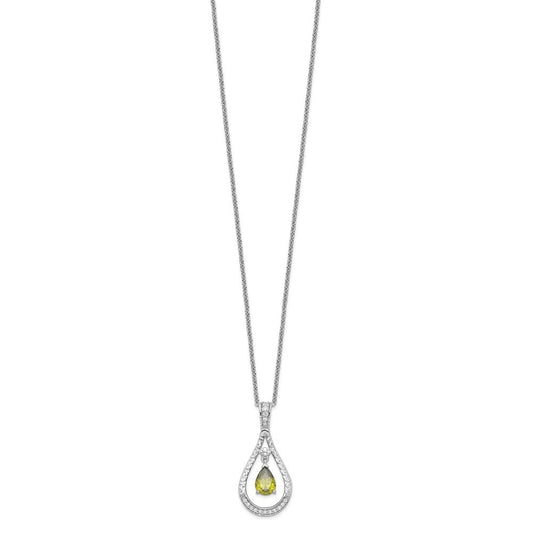 Sentimental Expressions Sterling Silver Rhodium-plated Aug. CZ Stone Never Forget Tear 18in Birthstone Necklace QSX187