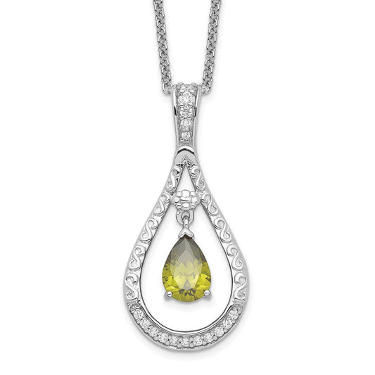 Sentimental Expressions Sterling Silver Rhodium-plated Aug. CZ Stone Never Forget Tear 18in Birthstone Necklace QSX187