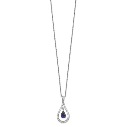 Sentimental Expressions Sterling Silver Rhodium-plated Sept. Lab-created Sapphire Never Forget Tear 18in Necklace QSX188