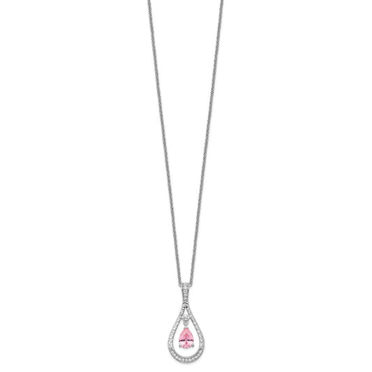Sentimental Expressions Sterling Silver Rhodium-plated Oct. CZ Stone Never Forget Tear 18in Birthstone Necklace QSX189