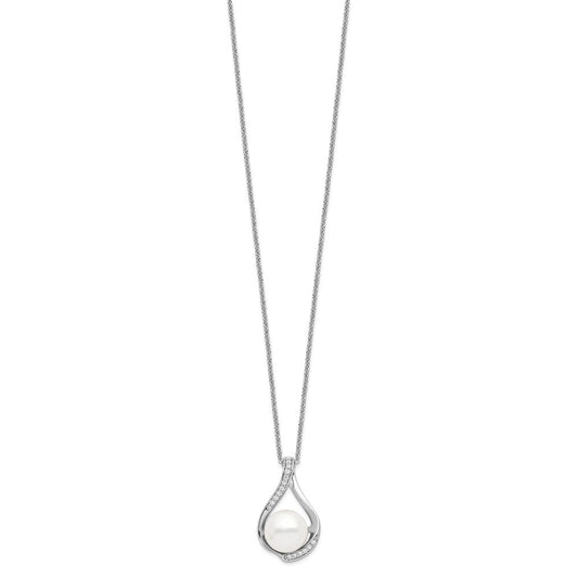 Sentimental Expressions Sterling Silver Rhodium-plated FW Cultured Pearl CZ Forever (Embrace) 18in Necklace QSX216