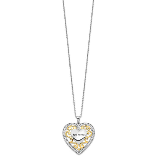 Sentimental Expressions Sterling Silver Gold-plated Grandma 18in Heart Necklace QSX252