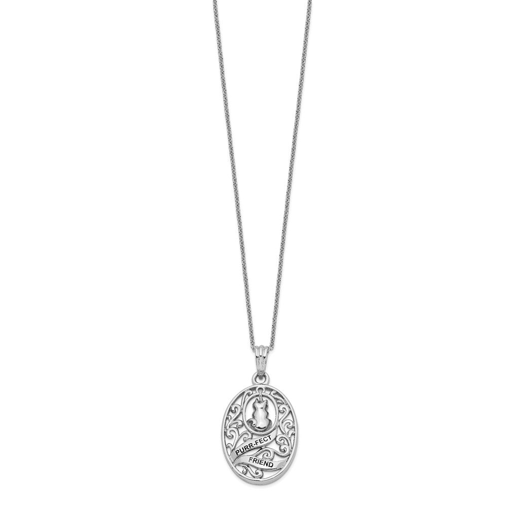 Sentimental Expressions Sterling Silver Rhodium-plated Antiqued Animal Friends-Cat 18in Necklace QSX316