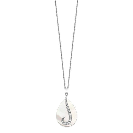 Sentimental Expressions Sterling Silver Rhodium-plated Mother of Pearl CZ Tear From Heaven 18in Necklace QSX407