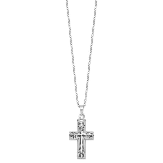 Sentimental Expressions Sterling Silver  Rhodium-plated Antiqued Cross Ash Holder 18 Inch Necklace QSX420